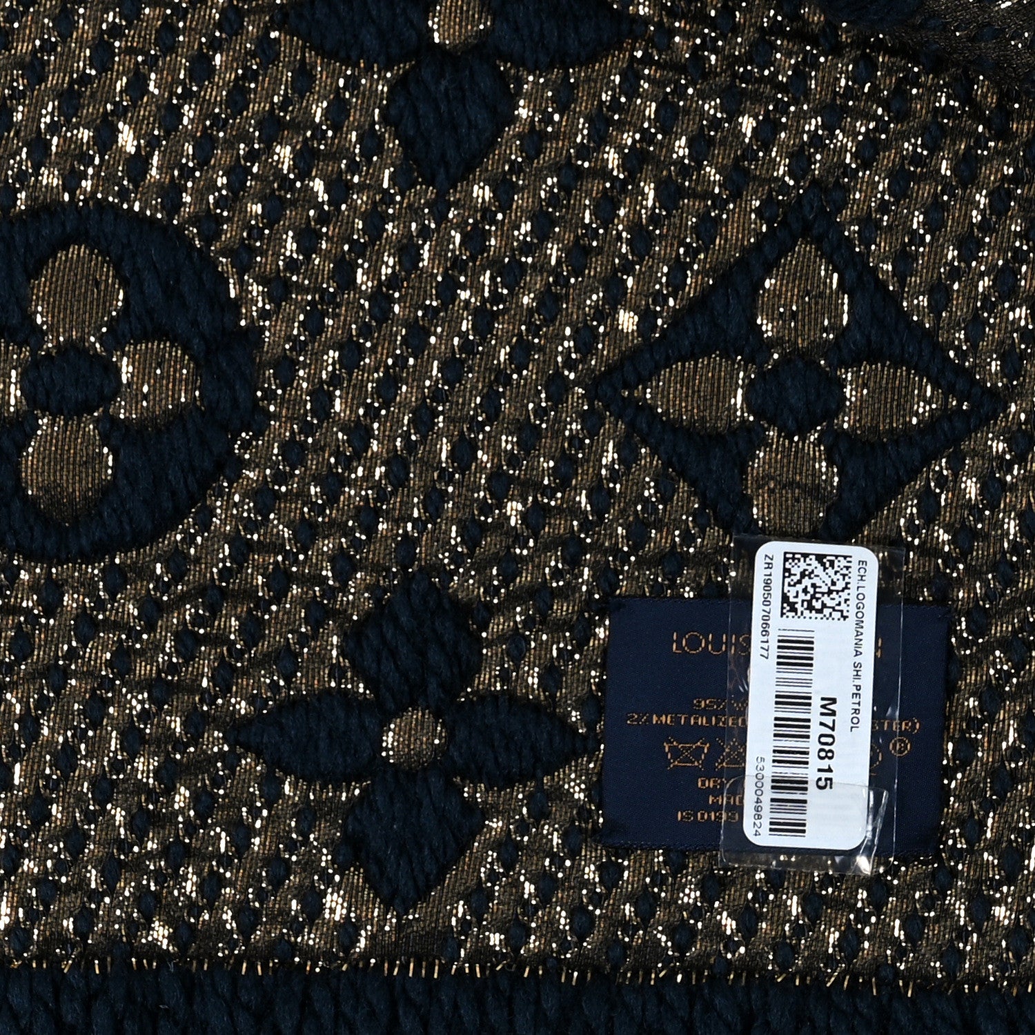 Louis Vuitton ネイビー ×ゴールド　マフラー Louis Vuitton Wool Silk Logomania Shine Scarf Petrol 1733040