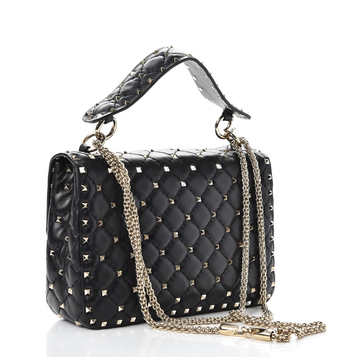 Lambskin Medium Rockstud Spike Shoulder Bag Black