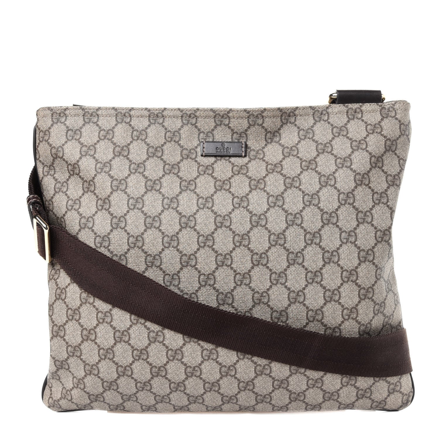 Gucci GG Supreme Monogram Medium Flat Messenger Bag Dark Brown 1 of 6