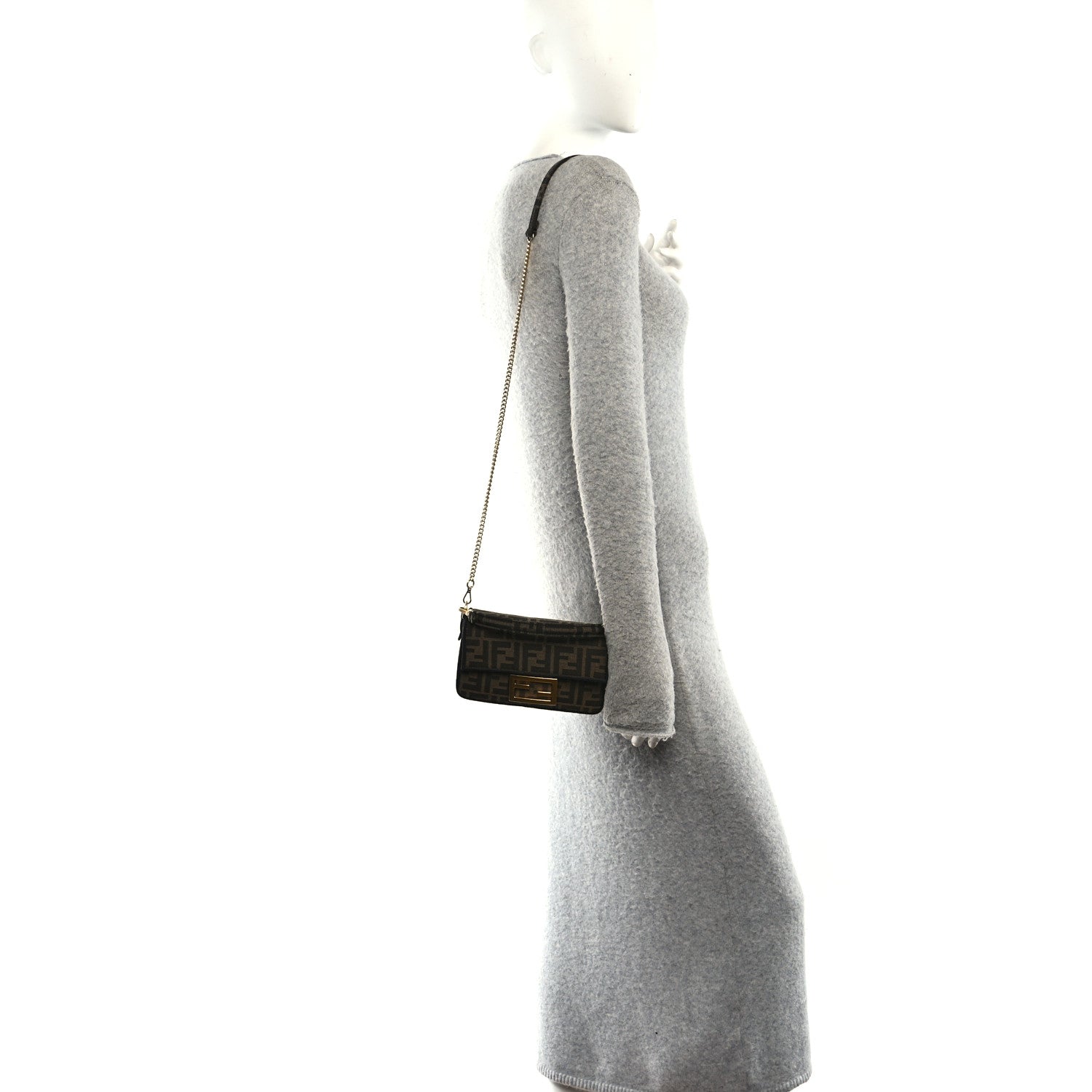 Fendi Fabric Jacquard FF 1974 Mini Baguette Tobacco Moro Black 2 of 11