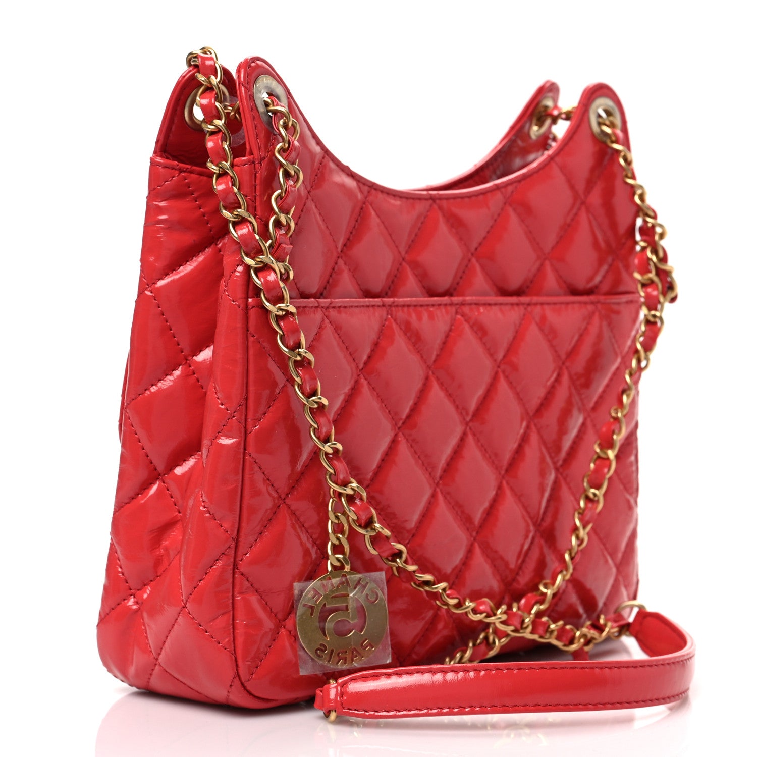 Chanel Shiny Crumpled Calfskin Quilted Wavy CC Hobo Red 3 of 7