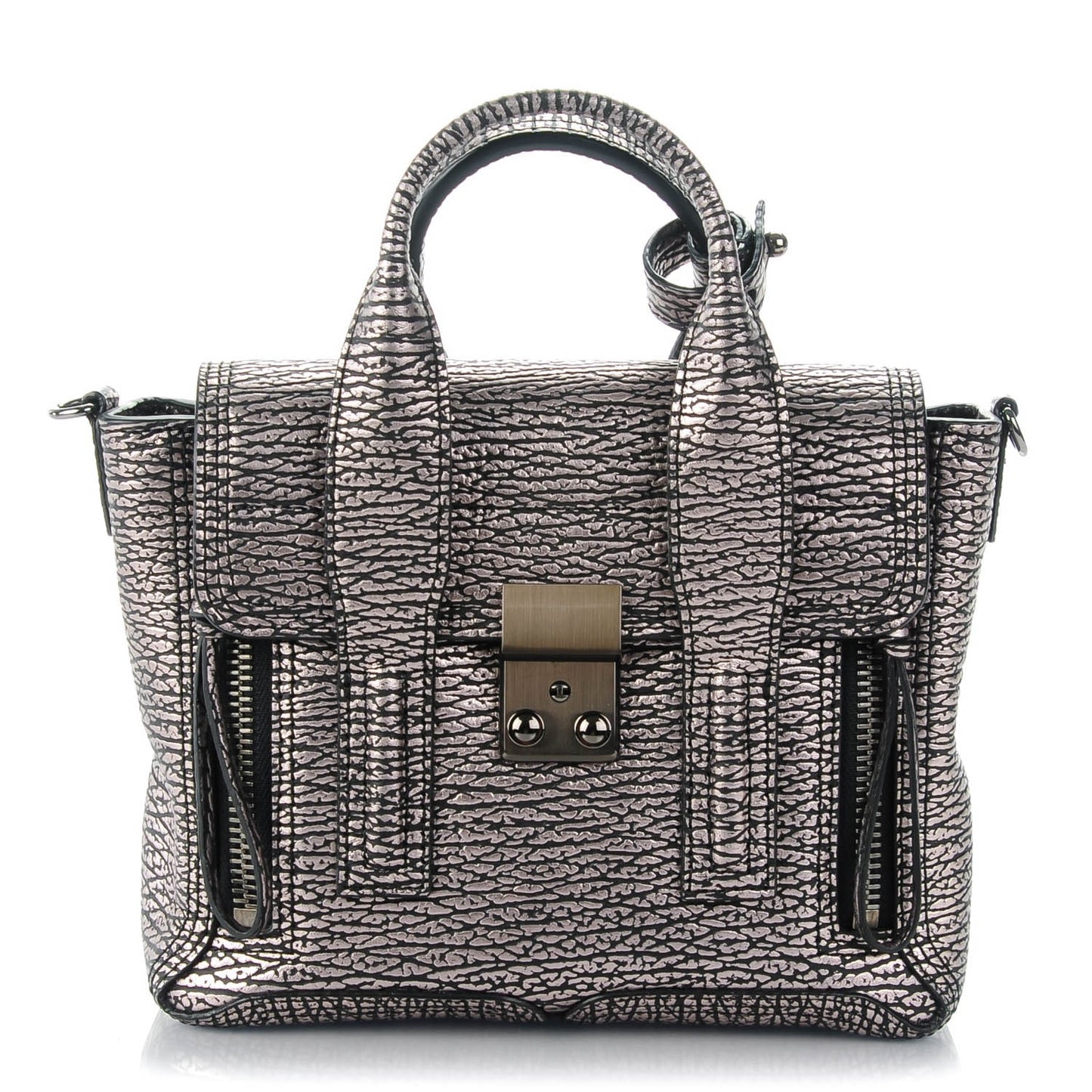 3.1 Textured Calfskin Mini Pashli Satchel Black Mauve