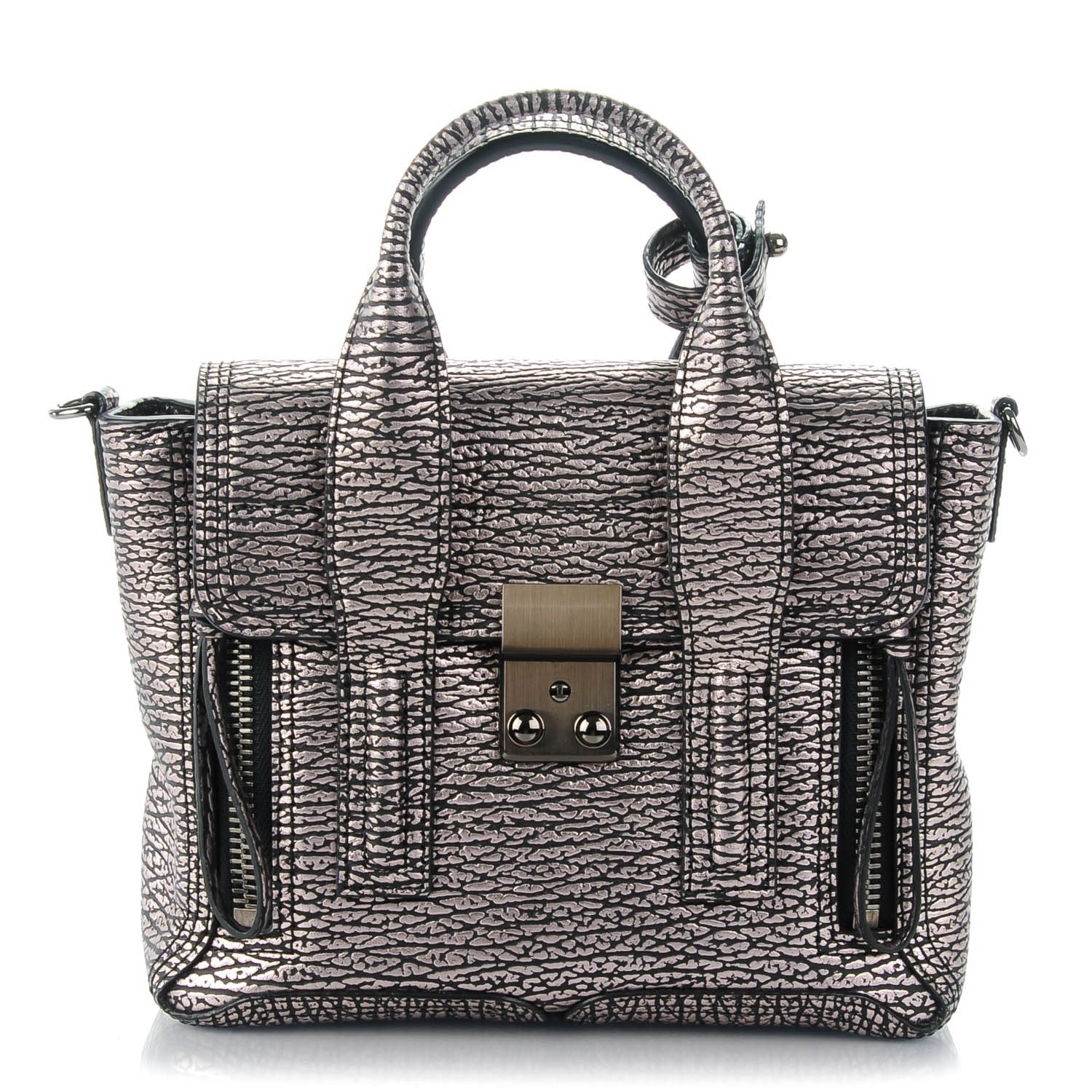 3.1 Phillip Lim 3.1 Textured Calfskin Mini Pashli Satchel Black Mauve 1 of 7