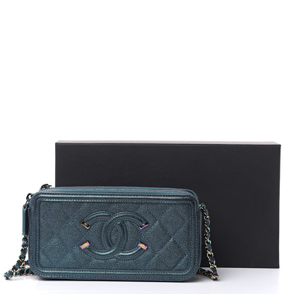 Chanel Iridescent Caviar Quilted CC Filigree Clutch With Chain Dark Turquoise 13 of 13