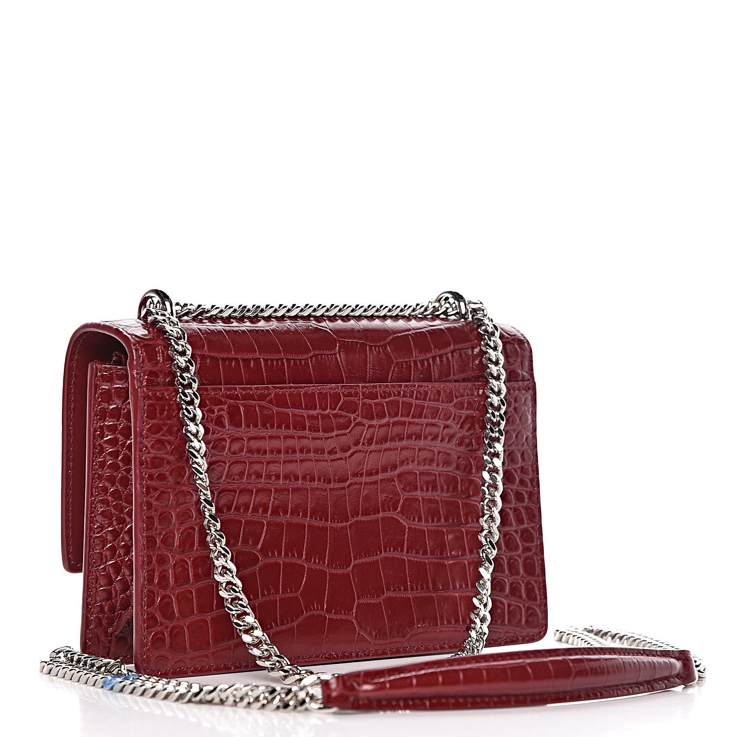 Saint Laurent Calfskin Crocodile Embossed Monogram Sunset Chain Wallet Palissandre 3 of 12