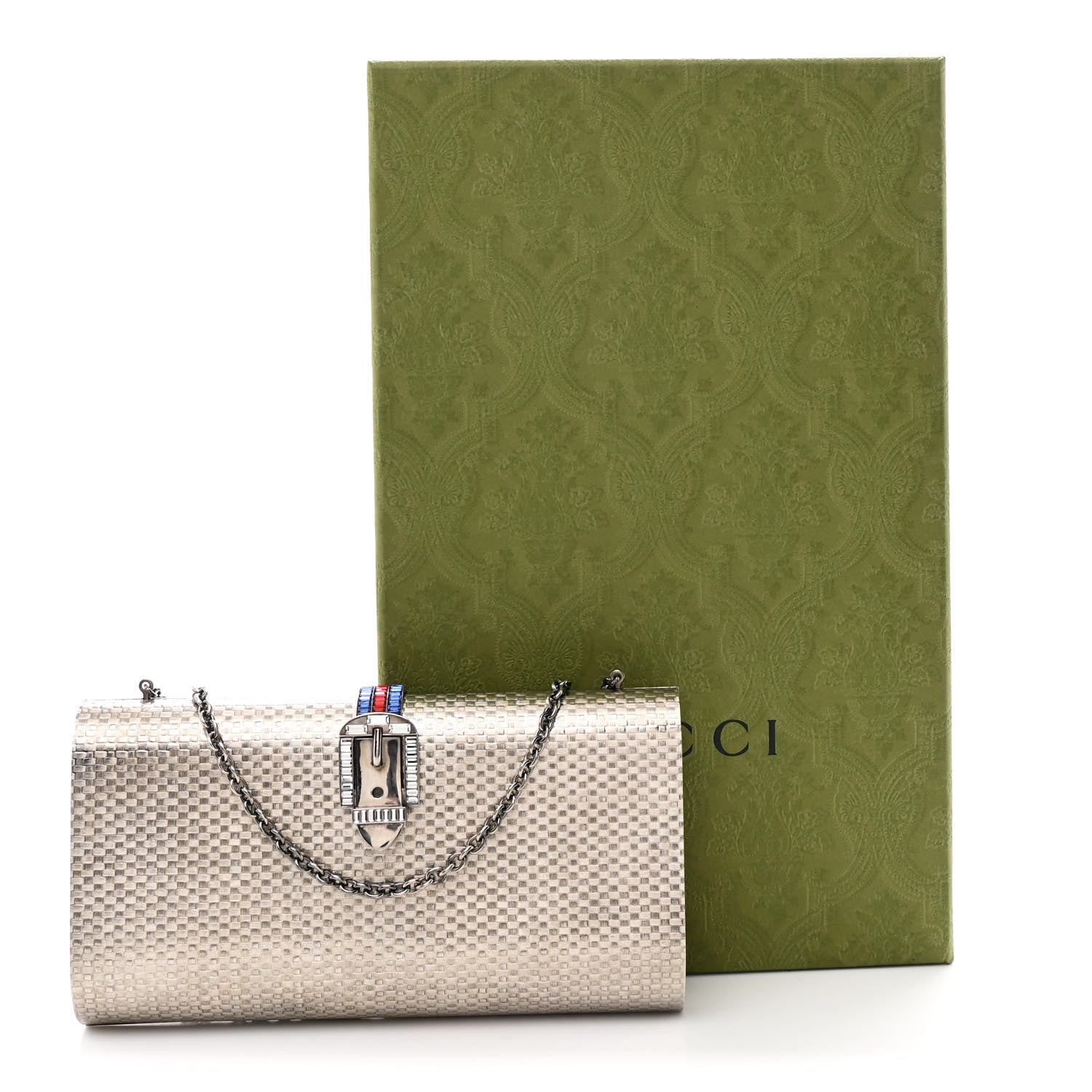 GUCCI ウォレットチェーン シルバー Gucci Metal Crystal Buckle Small Chain Shoulder Bag Silver 1848791