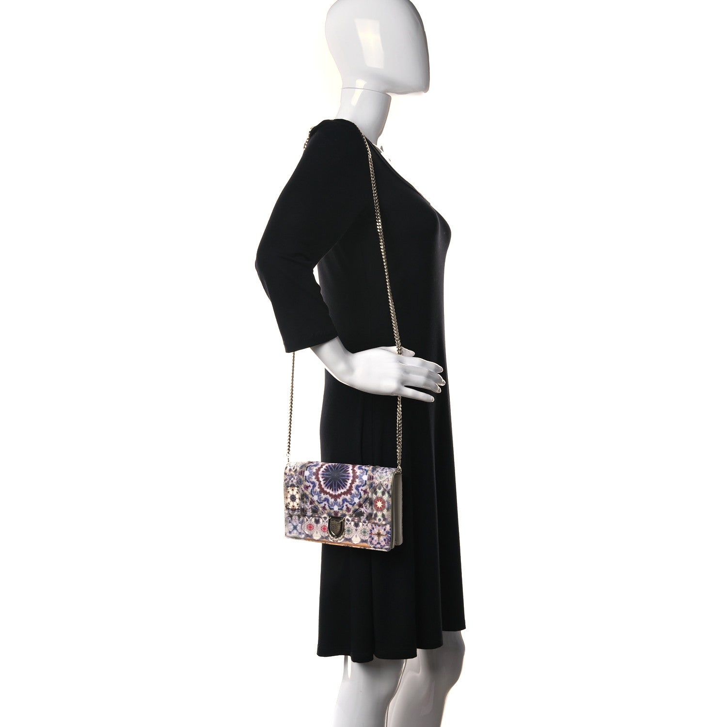 Christian Dior Calfskin KaleiDiorscopic Diorama Wallet On Chain Pouch Latte Multicolor 3 of 9