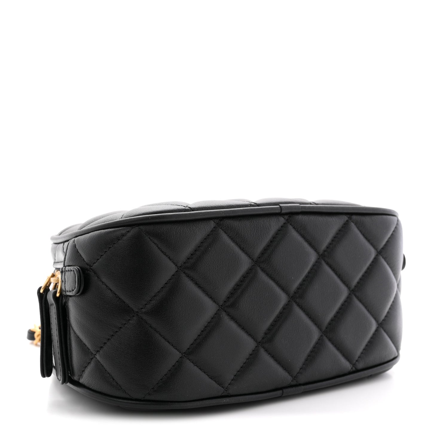 Lambskin Quilted Top Handle Mini Bowling Bag Black