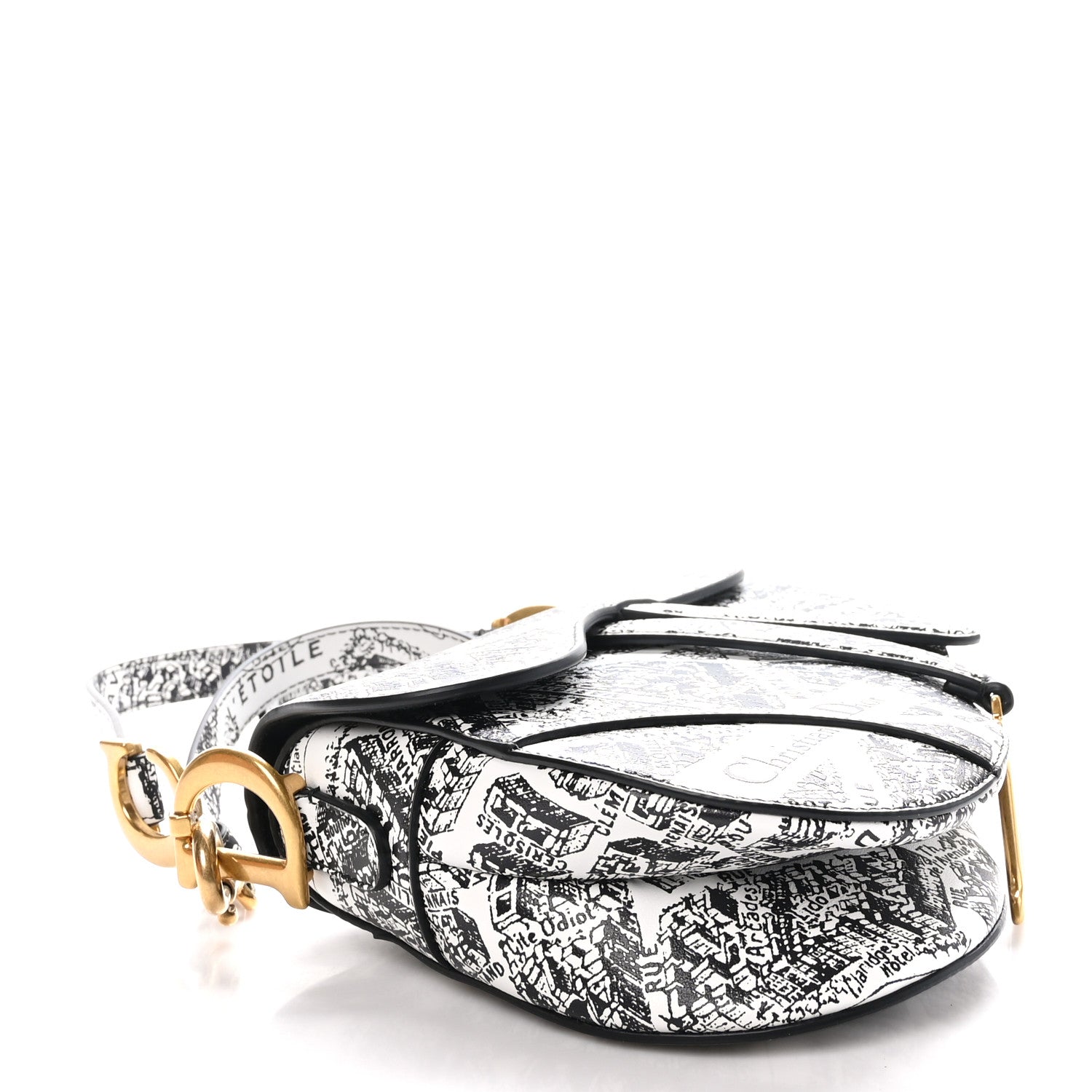 Christian Dior Calfskin Plan De Paris Printed Saddle Bag With Strap White Black 4 of 10