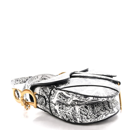 Christian Dior Calfskin Plan De Paris Printed Saddle Bag With Strap White Black 4 of 10
