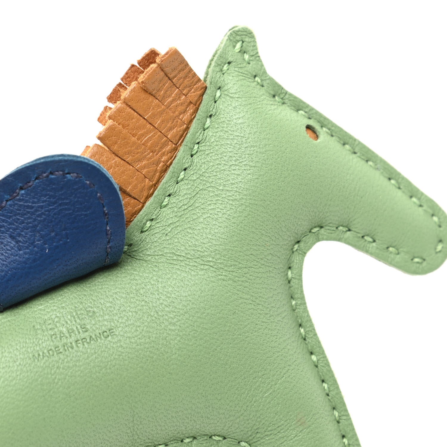 Hermes Milo Lambskin Grigri Rodeo Horse Bag Charm PM Vert Criquet Sesame Bleu de Malte 4 of 5