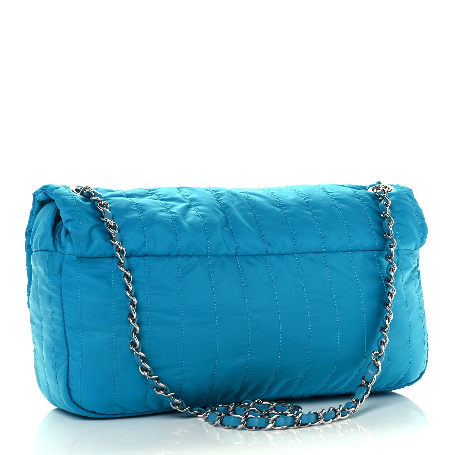 Chanel Nylon Vertical Quilted Jumbo Flap Turquoise 3 of 13