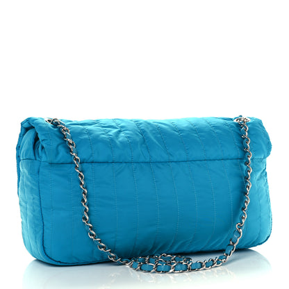 Chanel Nylon Vertical Quilted Jumbo Flap Turquoise 3 of 13