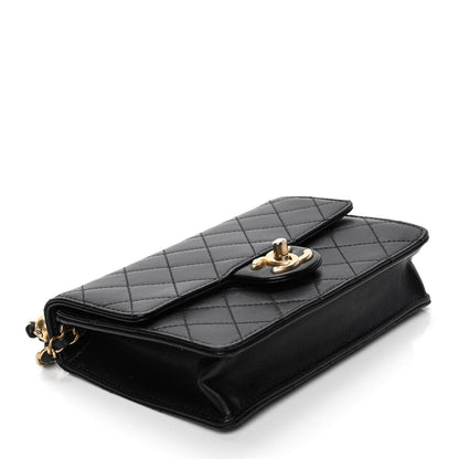 Chanel Goatskin Quilted Logo Small Chic Flap Black 3 of 5