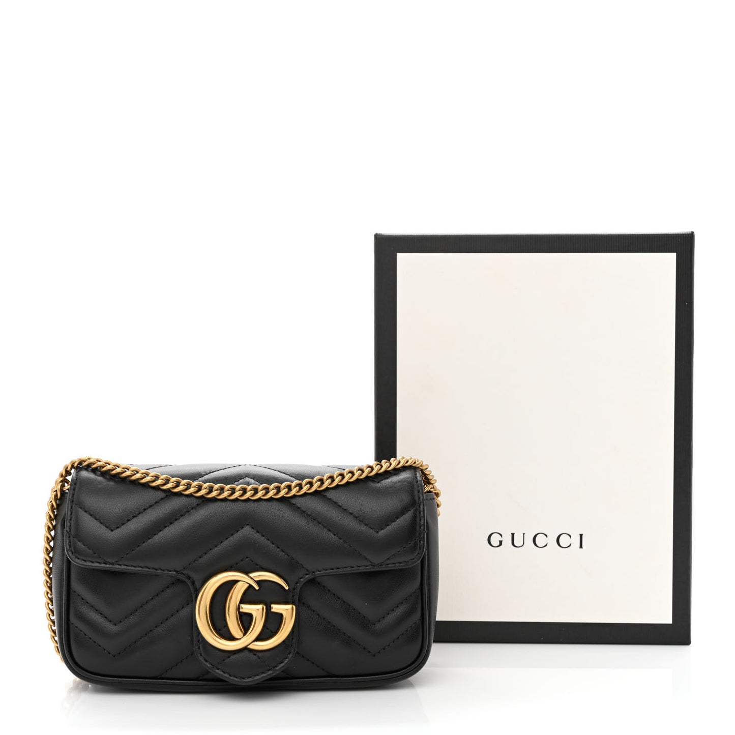 Calfskin Matelasse Super Mini GG Marmont Shoulder Bag Black