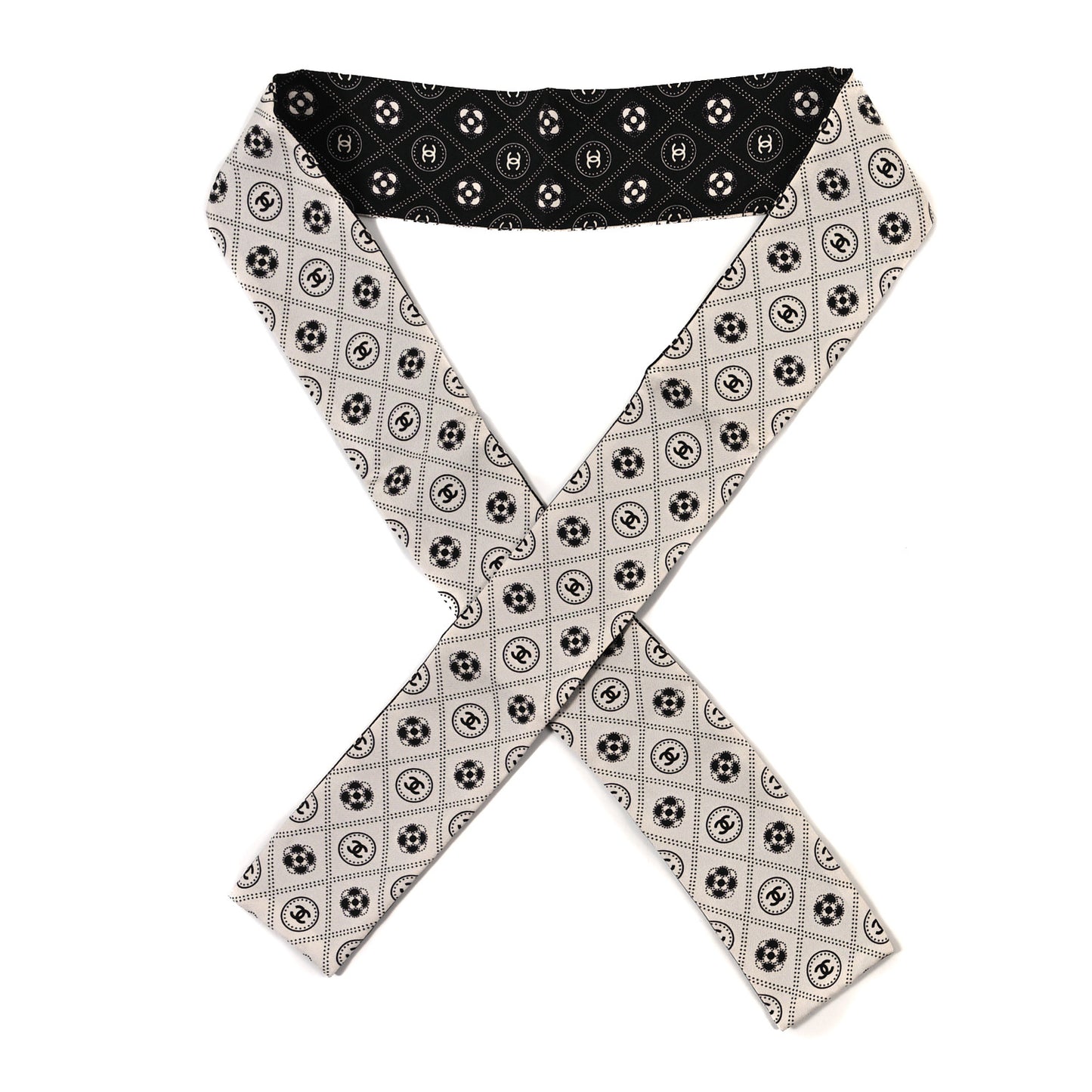 Silk CC Polka Dot Slim Bandeau Scarf Black Ecru