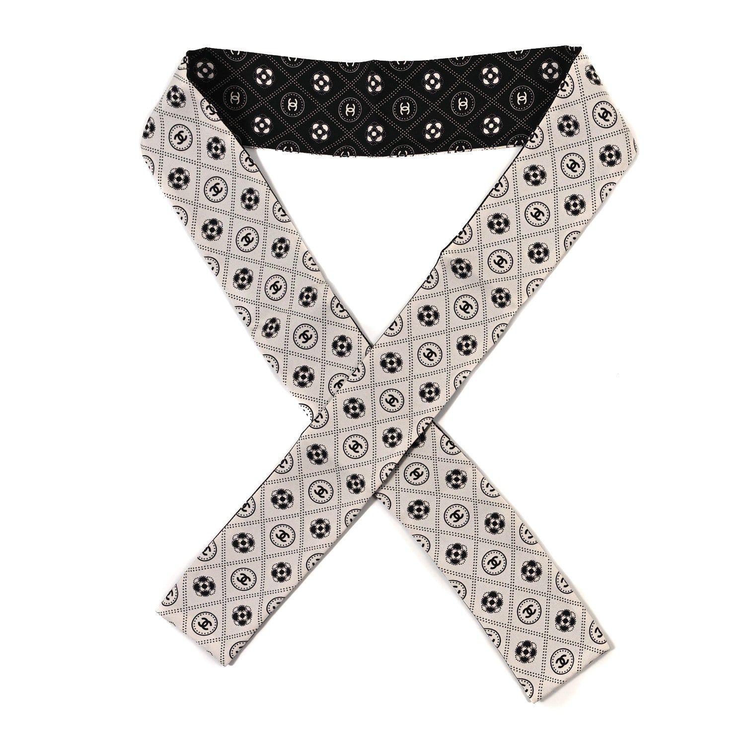 Chanel Silk CC Polka Dot Slim Bandeau Scarf Black Ecru 1 of 3