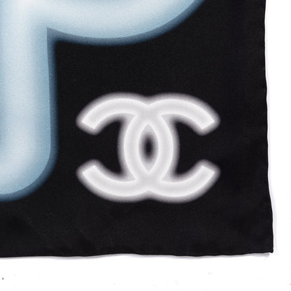 Chanel Silk Neon CC Square Scarf Black Grey Beige 2 of 3