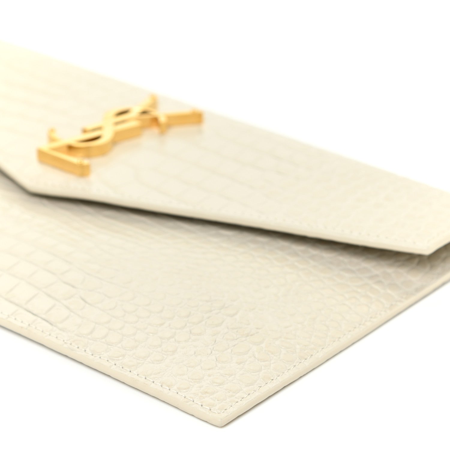 Saint Laurent Calfskin Crocodile Embossed Uptown Monogram Pouch Crema Soft 8 of 14