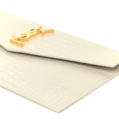 Saint Laurent Calfskin Crocodile Embossed Uptown Monogram Pouch Crema Soft 8 of 14