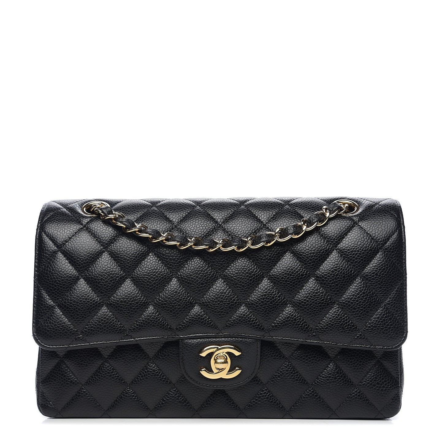 Caviar Quilted Medium Double Flap Black