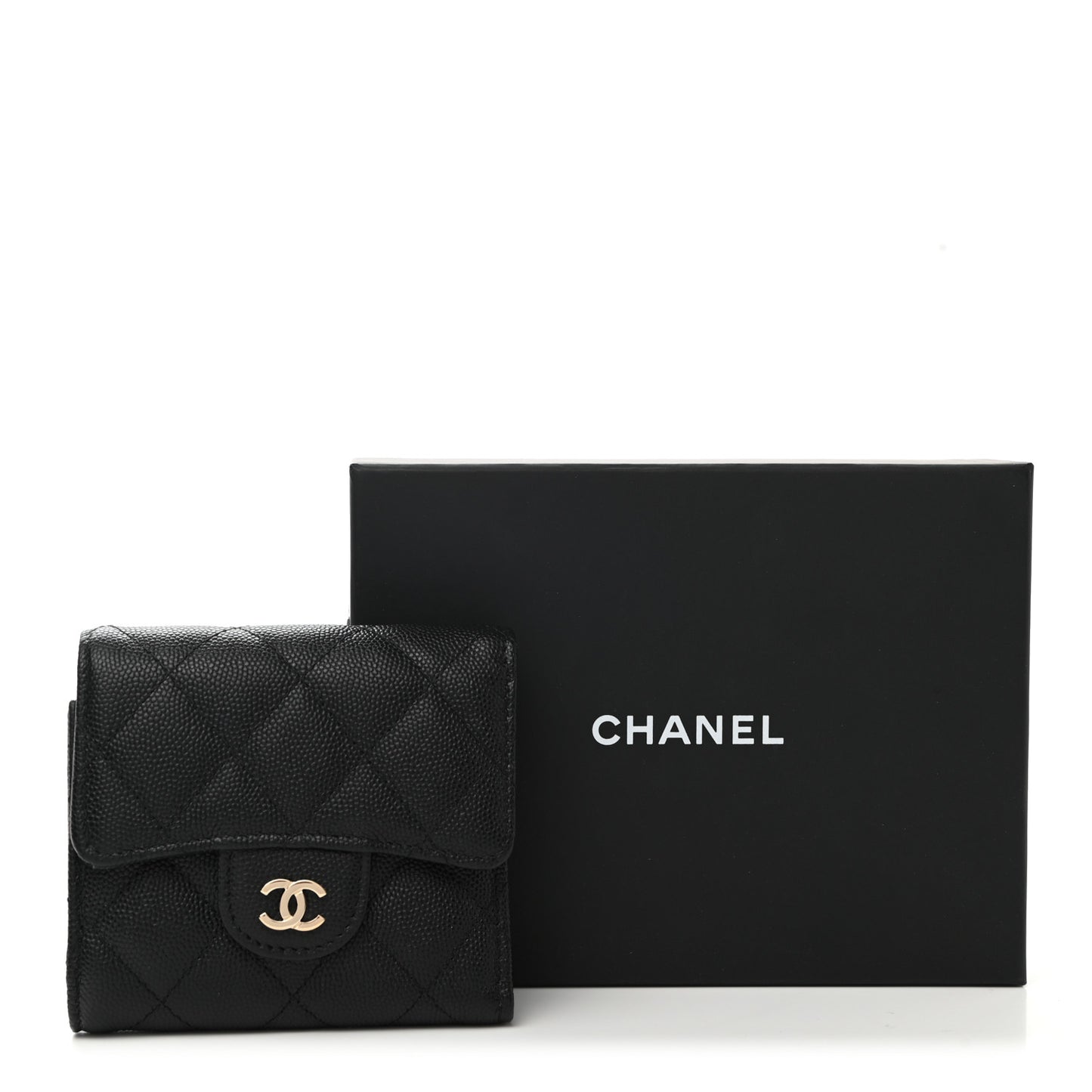 Caviar Quilted Small Flap Wallet Black