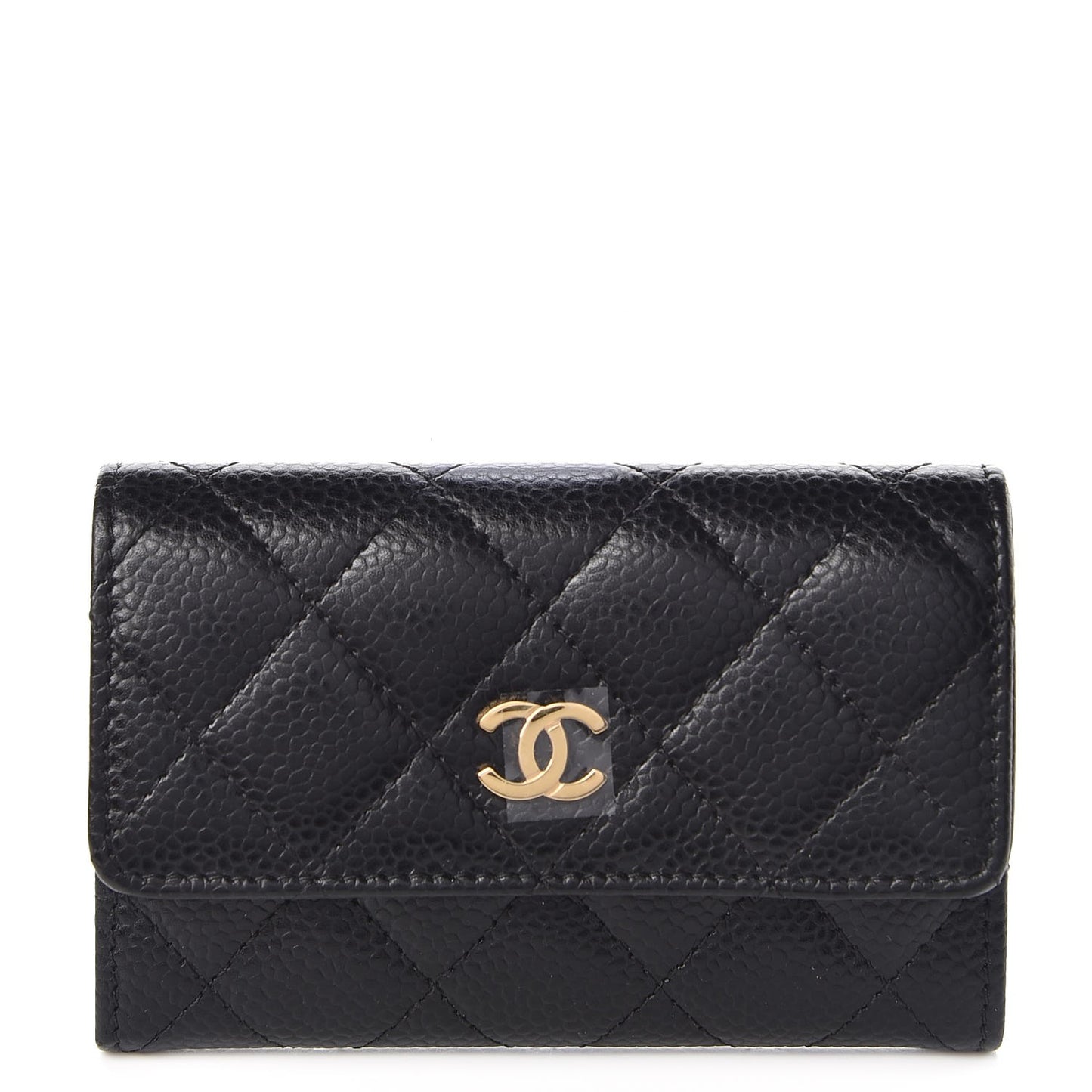 Caviar Quilted Flap Card Holder Black
