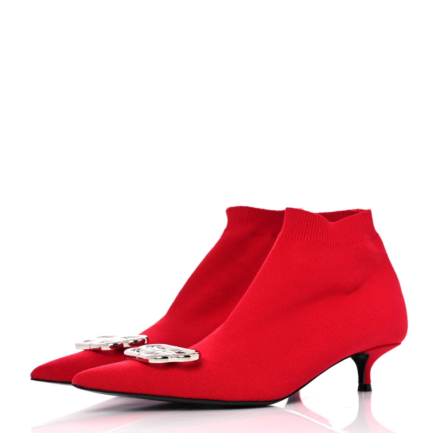 Balenciaga Fabric BB Pointy Toe Ankle Booties 35 Red 3 of 9