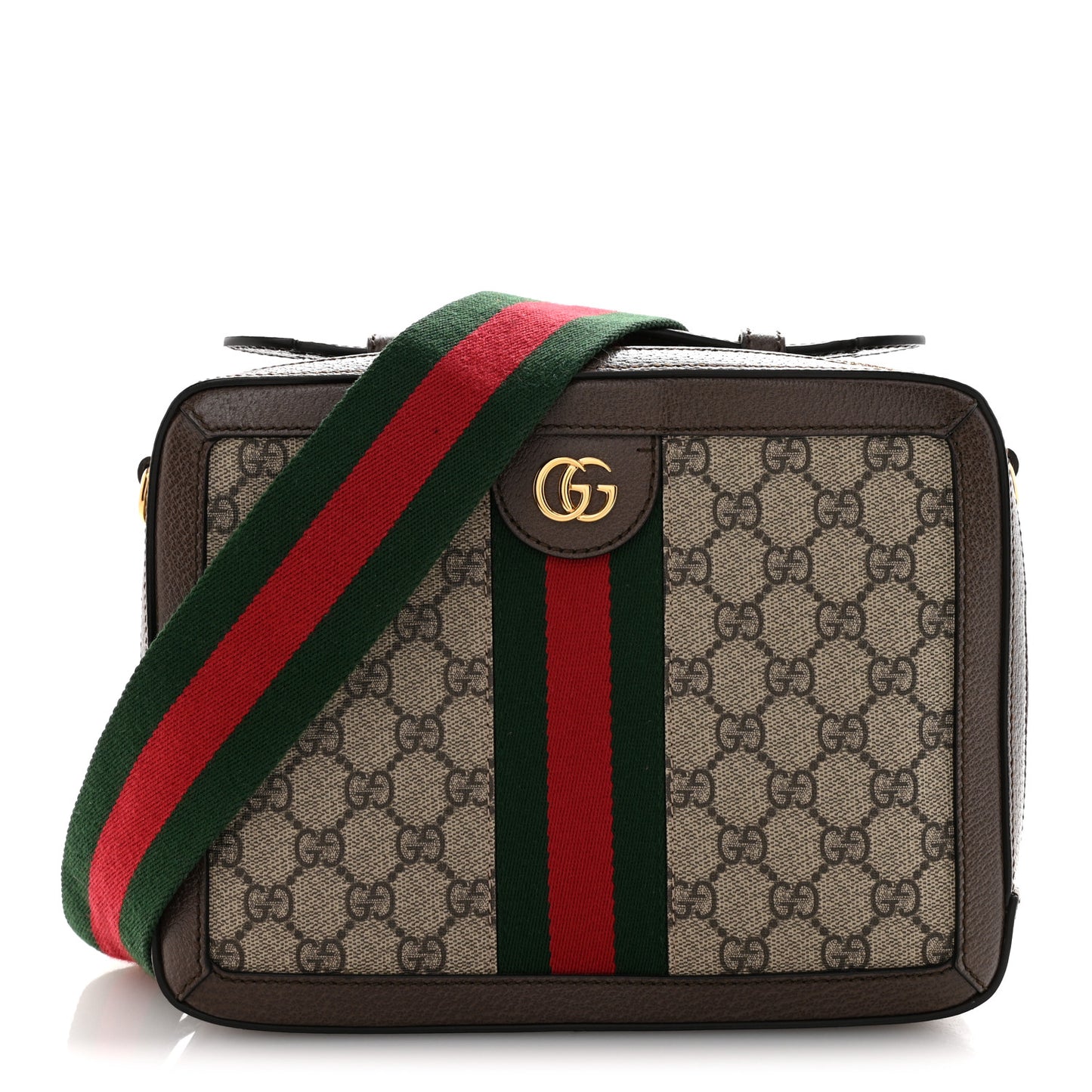 GG Supreme Monogram Web Small Ophidia Top Handle Shoulder Bag Brown