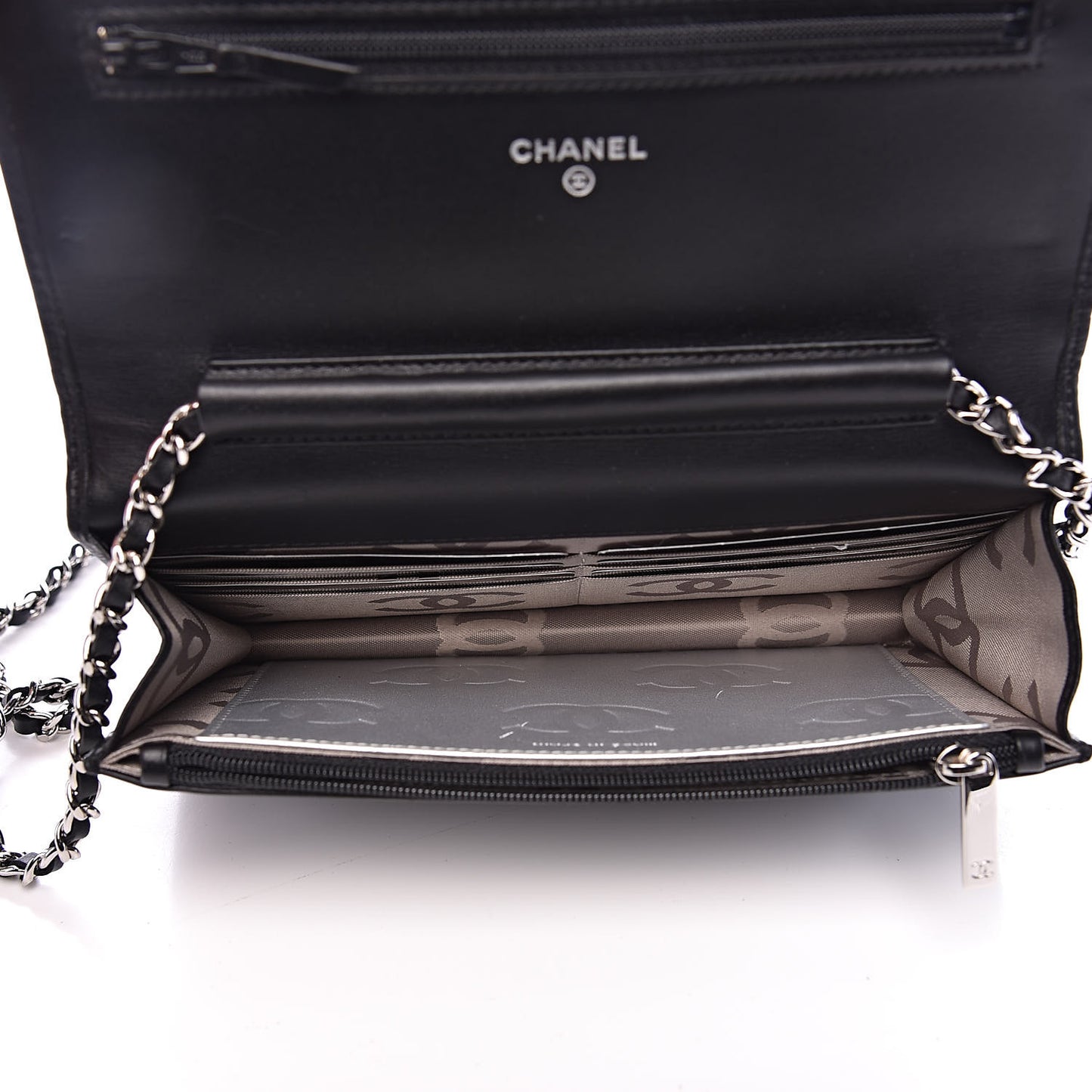 Calfskin Quilted Cambon Wallet On Chain WOC Black