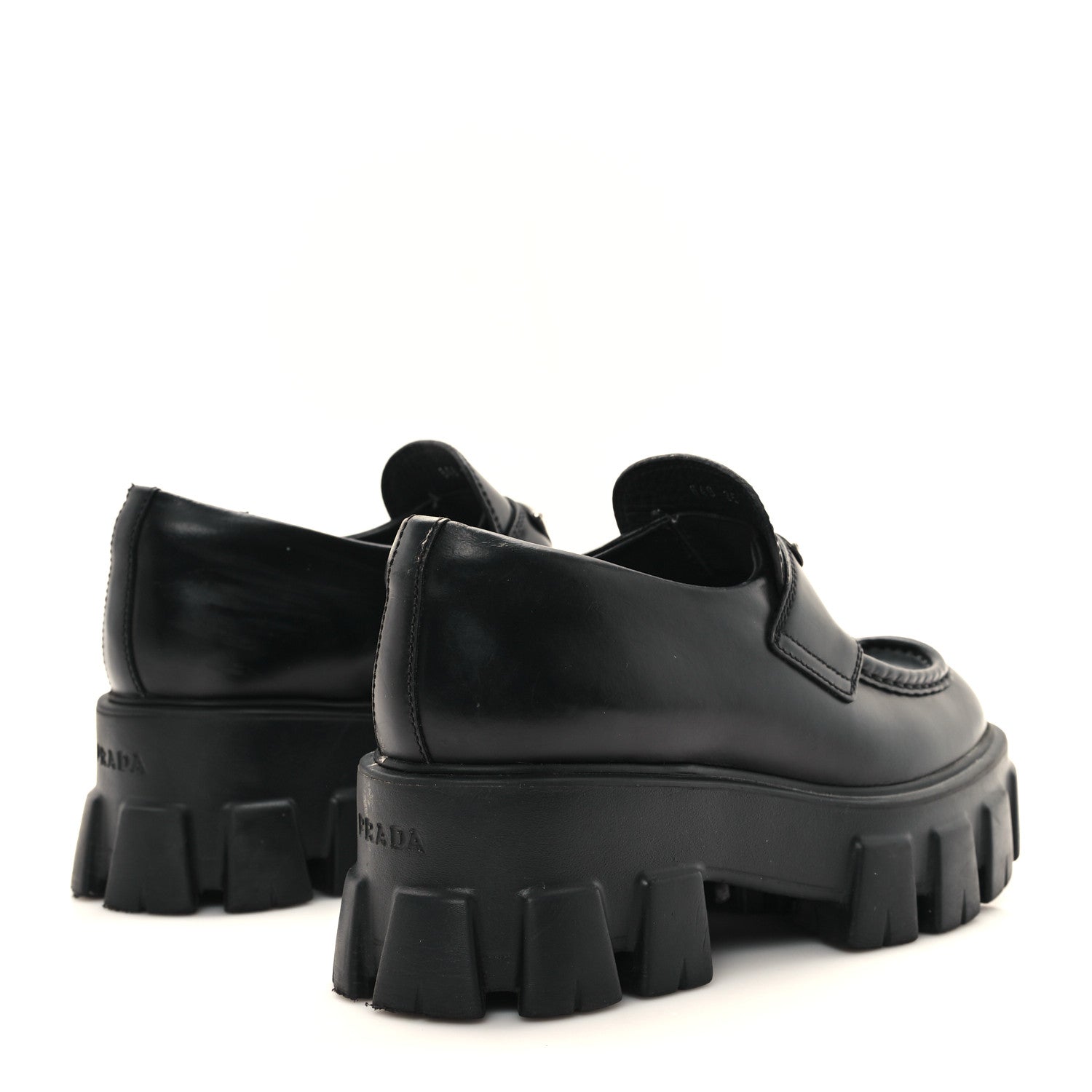 Prada Spazzolato Rois Metal Triangle Logo Monolith 55mm Loafers 35 Black 5 of 9