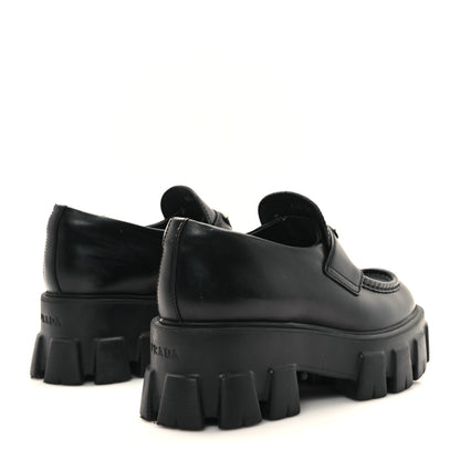 Prada Spazzolato Rois Metal Triangle Logo Monolith 55mm Loafers 35 Black 5 of 9
