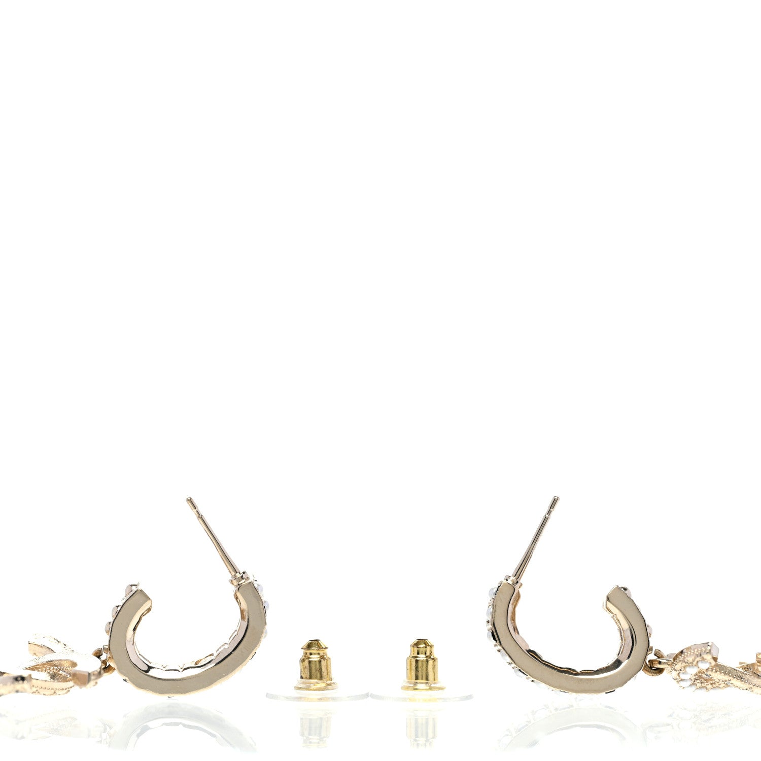 Chanel Resin Pearl CC Hoop Drop Earrings Gold Black 4 of 4