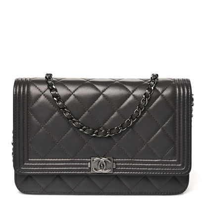 Chanel Lambskin Quilted Boy Wallet On Chain WOC Dark Grey 1 of 14