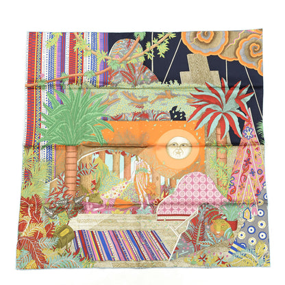Hermes Silk Acte III Scene I La Clairiere Shawl 90 Marine Orange Vert 1 of 7