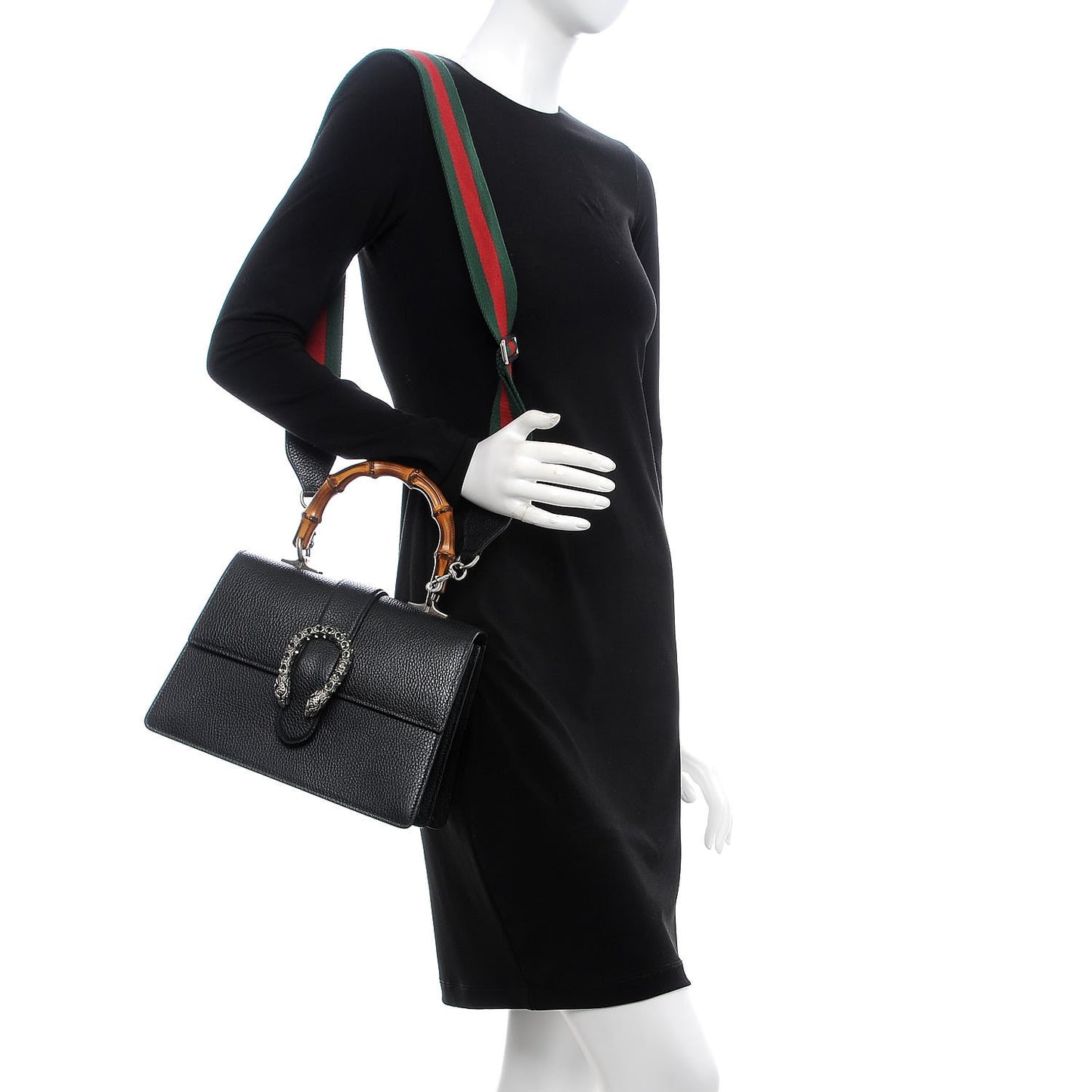 Dollar Calfskin Crystal Web Medium Dionysus Bamboo Top Handle Bag Black Black Diamond