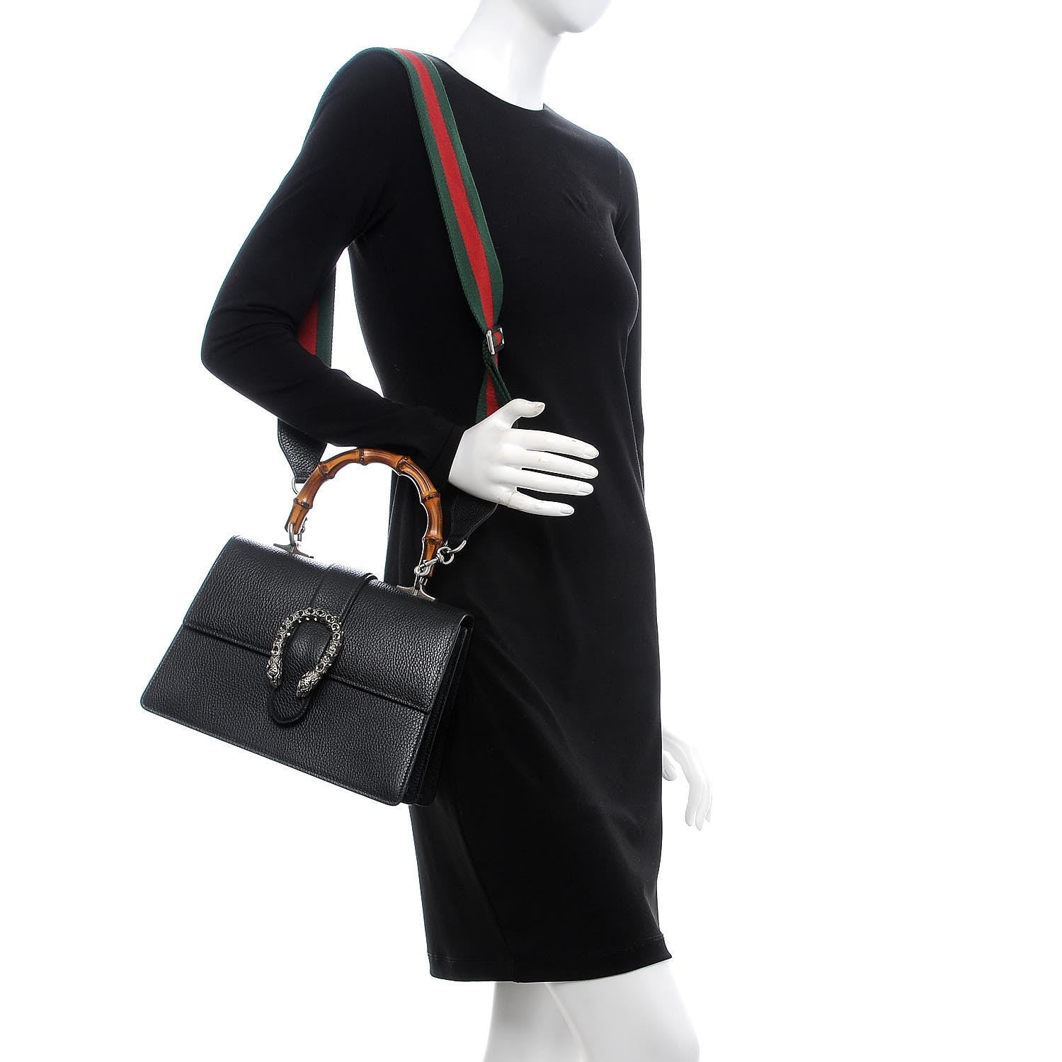 Gucci Dollar Calfskin Crystal Web Medium Dionysus Bamboo Top Handle Bag Black Black Diamond 2 of 7
