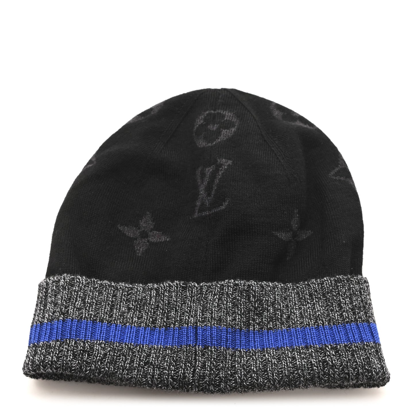 Wool Bonnet Monogram Color Block Beanie Hat Black