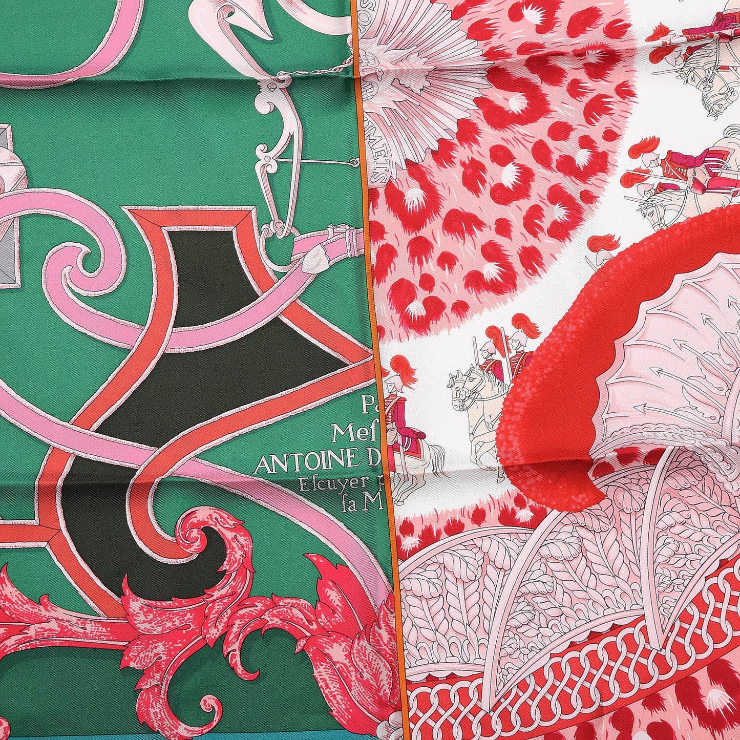 Silk Plumets du Roy Scarf 90 Vert Rose Blanc