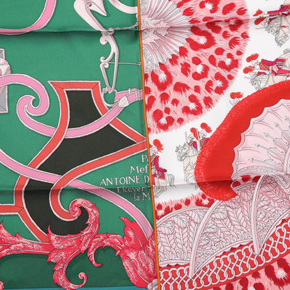 Hermes Silk Plumets du Roy Scarf 90 Vert Rose Blanc 8 of 8