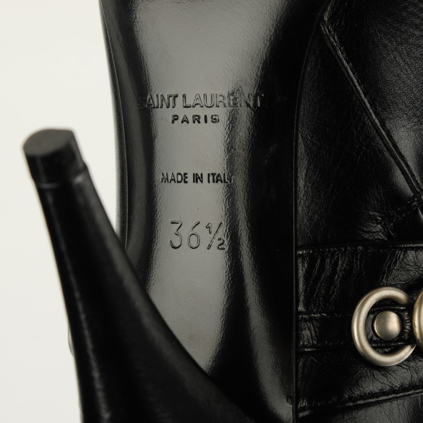 Shiny Calfskin Multi-Studded Strap Fetish 105 Ankle Boots 36 Black