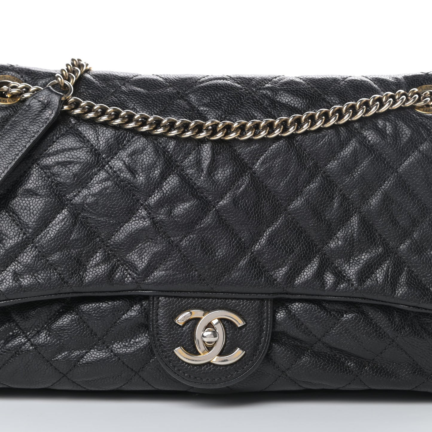 Crumpled Grained Calfskin Quilted Large Shiva Flap Black