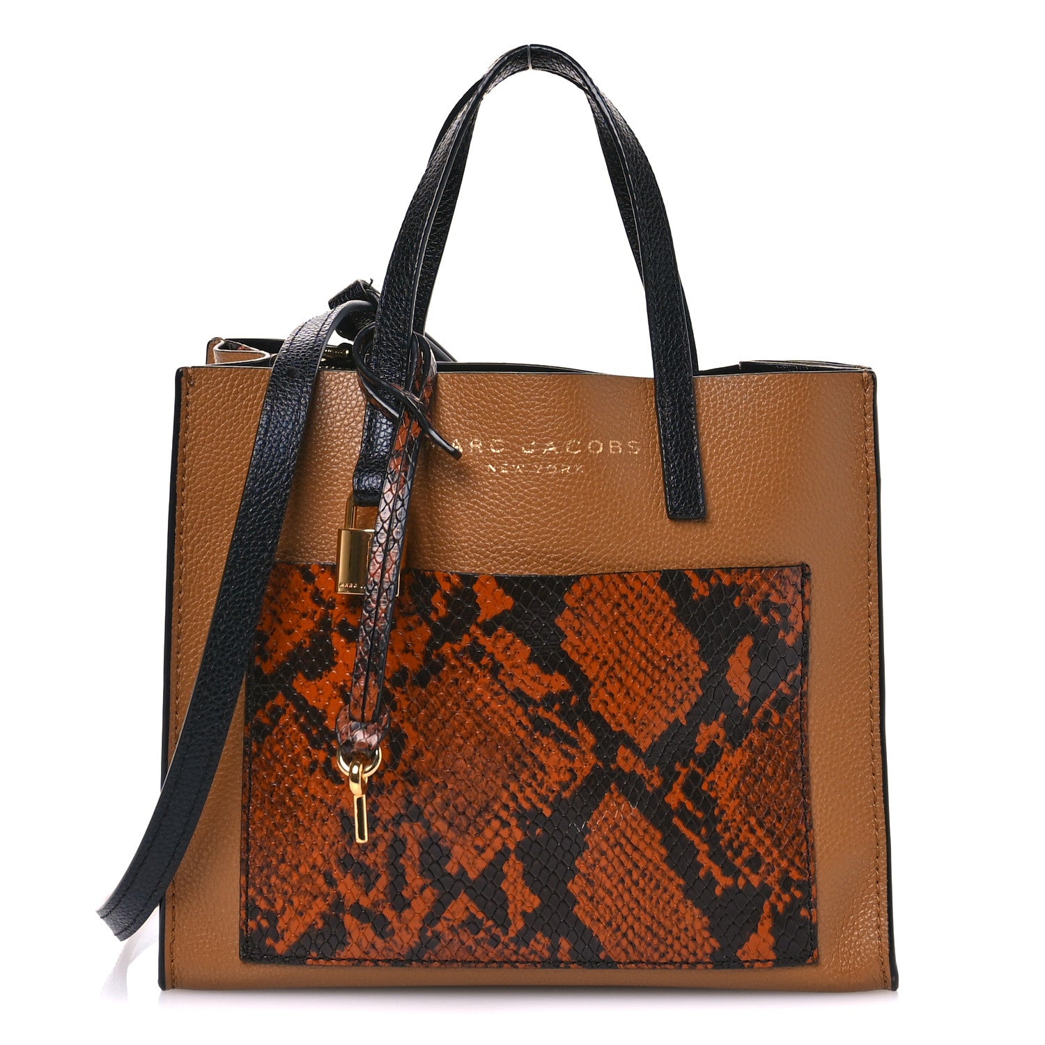 Marc Jacobs Calfskin Snakeskin Embossed Mini Grid Tote Bag Brown Butter Multicolor 1 of 15