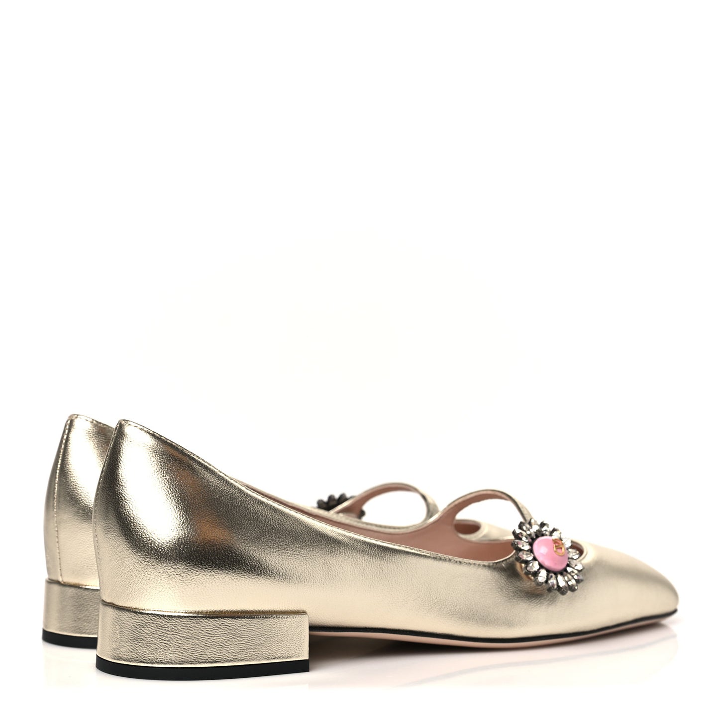 Metallic Kidskin Jewel Button Mary Jane Flats 38.5 Gold Pink