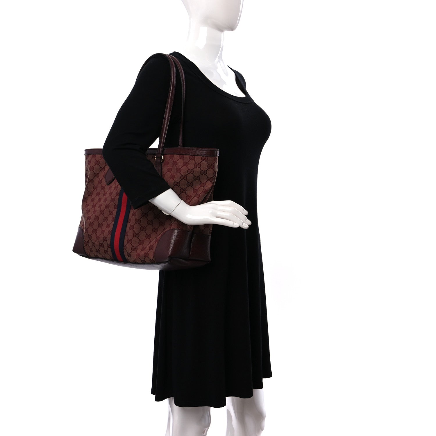 Gucci Monogram Textured Dollar Calfskin Web Medium Ophidia Shopping Tote Sahara Rubino Chardonnay 2 of 8