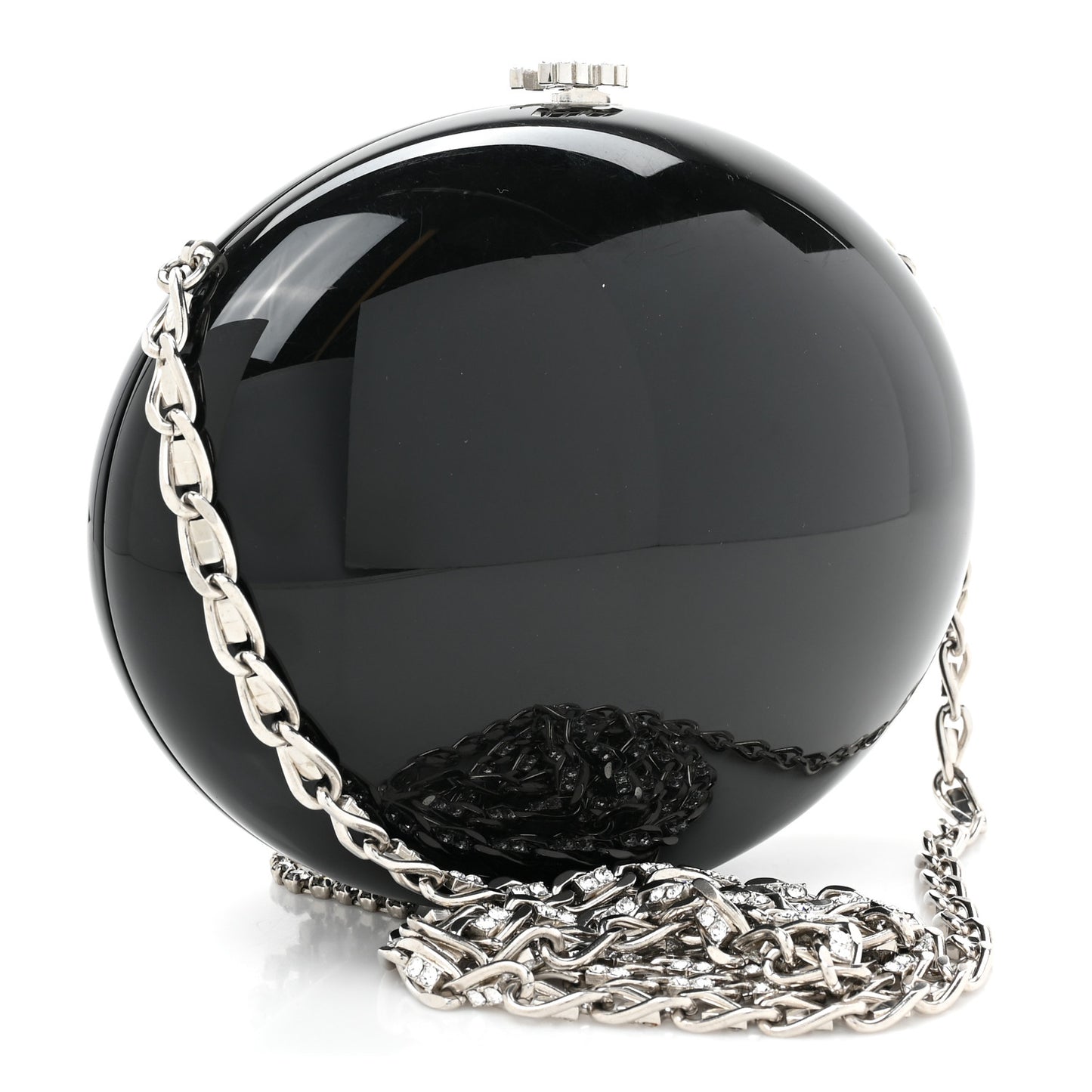 Resin Crystal Chain Fringe CC Oval Minaudière Black