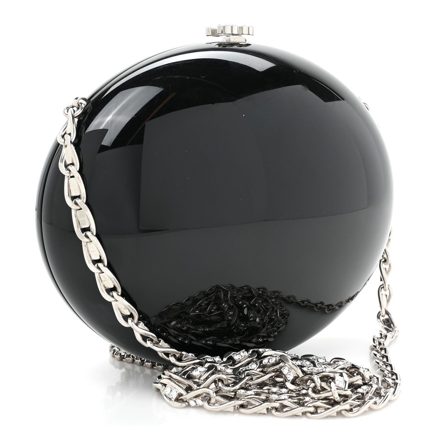 Chanel Resin Crystal Chain Fringe CC Oval Minaudière Black 3 of 11