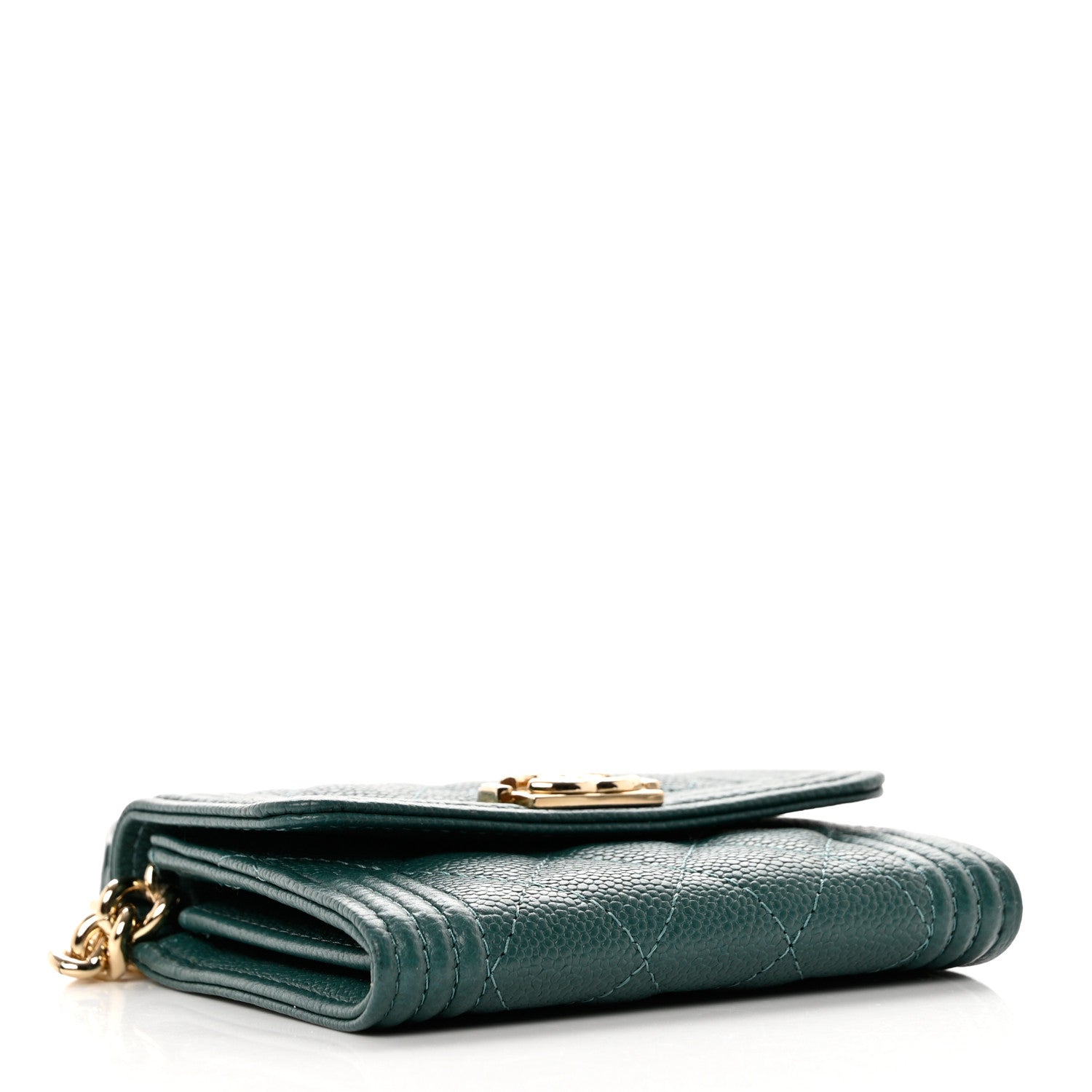 Chanel Caviar Quilted Boy Card Holder On Chain Green 4 of 8