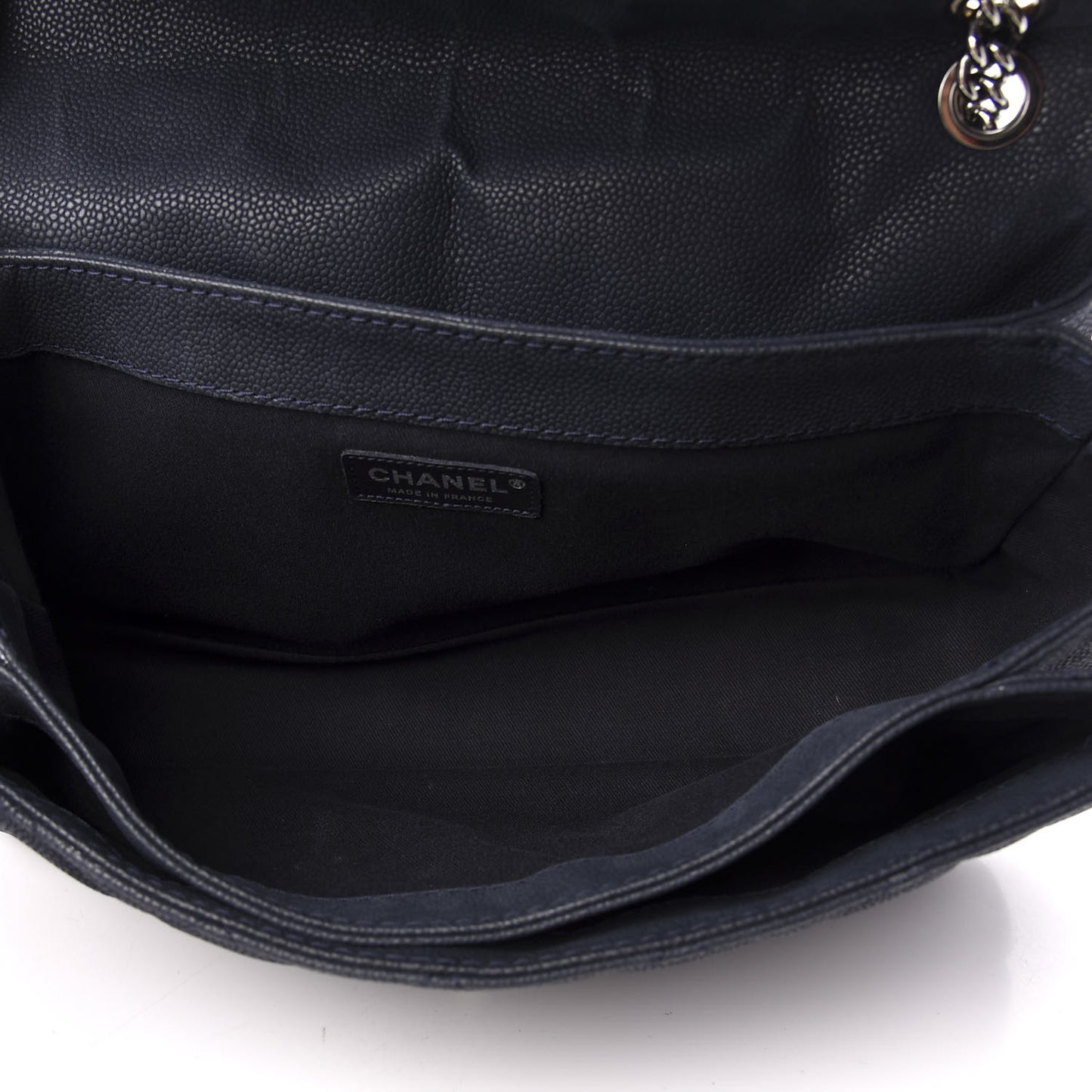 Iridescent Caviar Quilted Medium Lady Pearly Flap Navy Blue