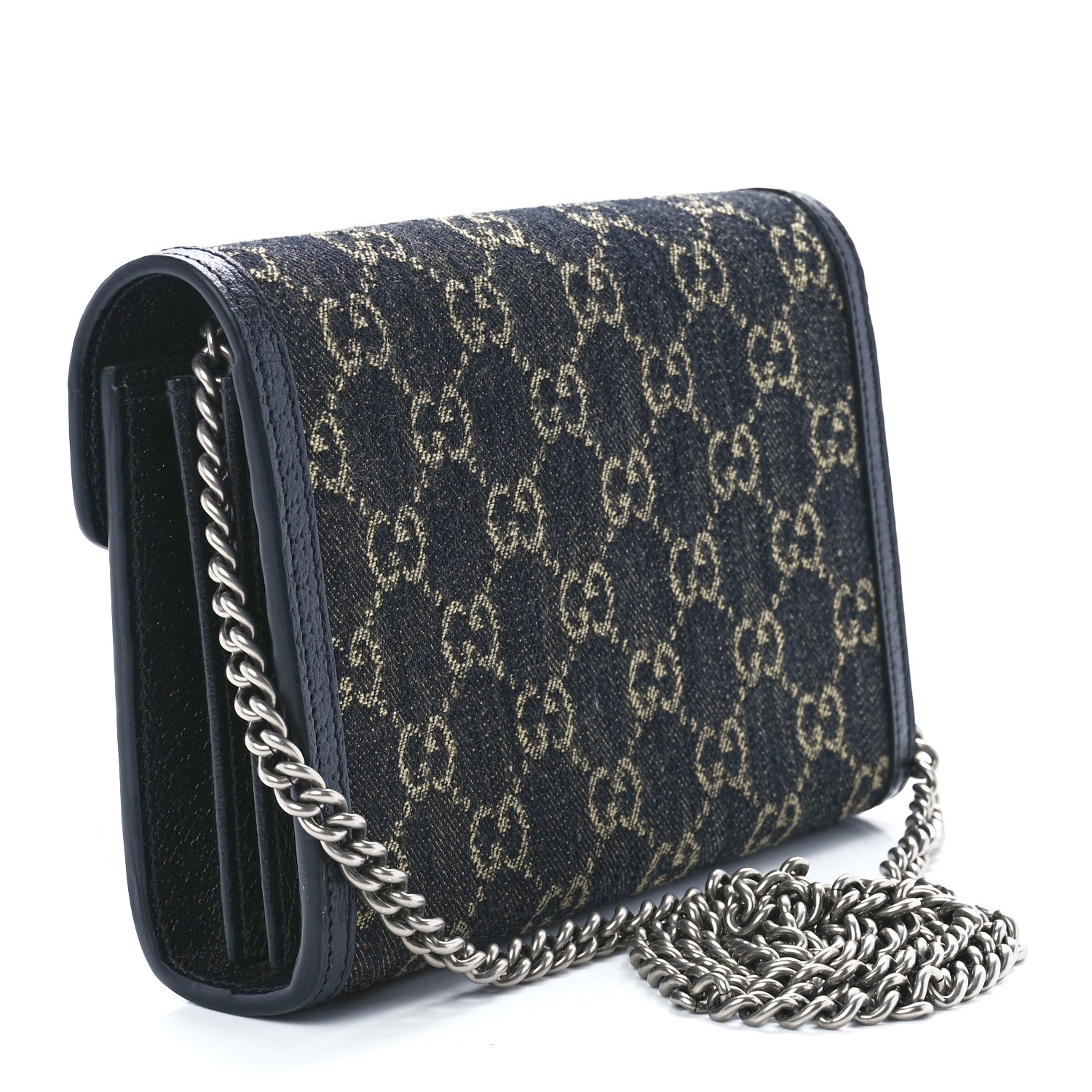 Gucci Jacquard Black Denim GG Monogram Mini Dionysus Chain Wallet Black Ivory 3 of 11